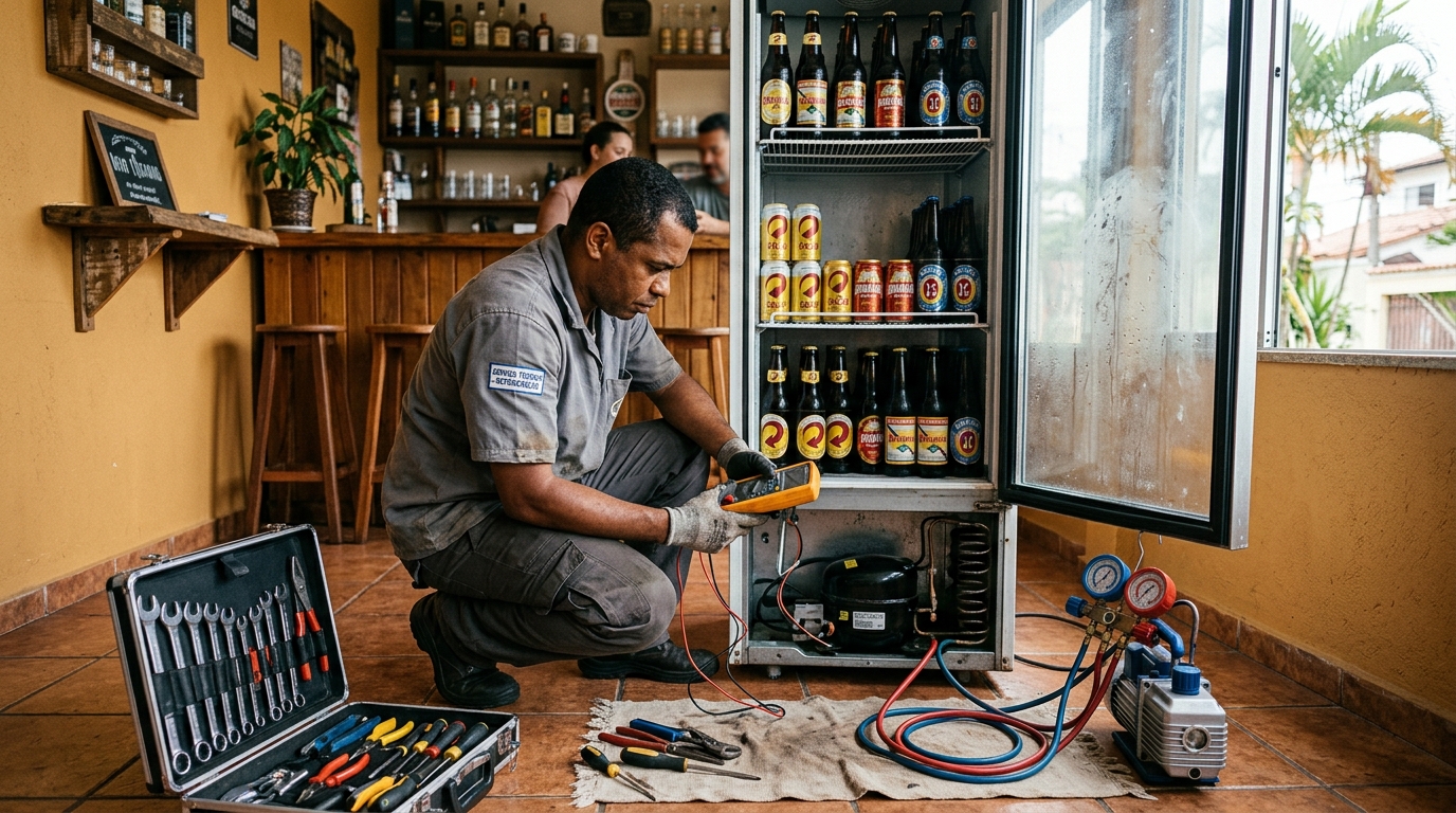 Substituição de termostato de cervejeira em serviço técnico em Brasília‑DF