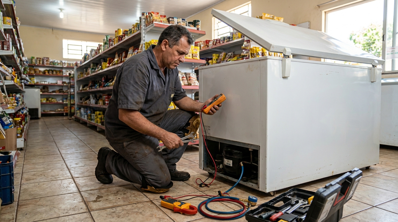 Substituição de termostato de freezer em visita técnica em Brasília‑DF